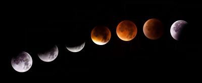 the stages of a lunar eclipse on a black background